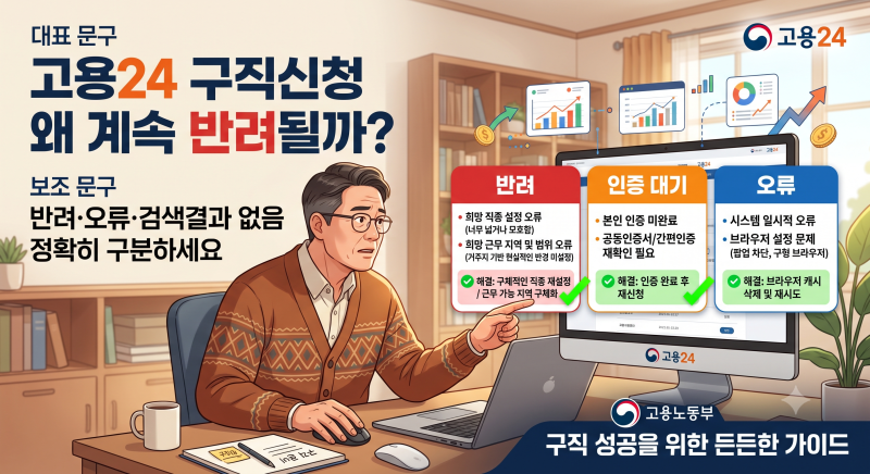 고용24 구직신청 반려 이유와 수정방법｜오류·미인증까지 한 번에 해결