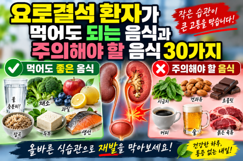 요로결석 환자가 먹어도 되는 음식과 주의해야 할 음식 30가지