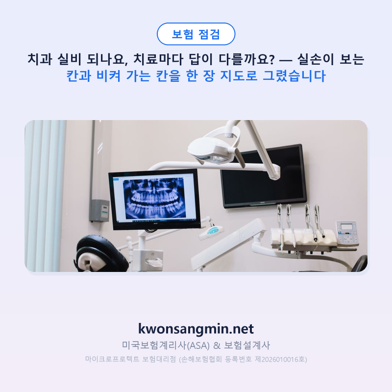 치과 실비 되나요, 치료마다 답이 다를까요? — 실손이 보는 칸과 비켜 가는 칸을 한 장 지도....