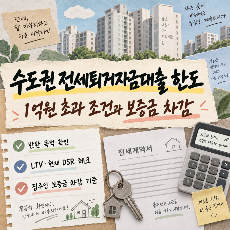 수도권 전세퇴거자금대출 한도, 1억원 초과 조건과 보증금 차감