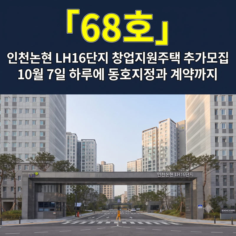 "선착순인데 추첨입니다" 인천논현 창업지원주택 68호 10월 7일 계약