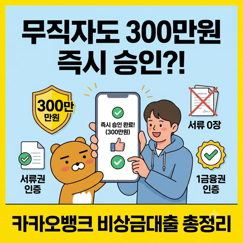 카카오뱅크 무직자 대출 "소득 없어도 300만 원 진짜 나올까?" 비대면 조건과 신용점수