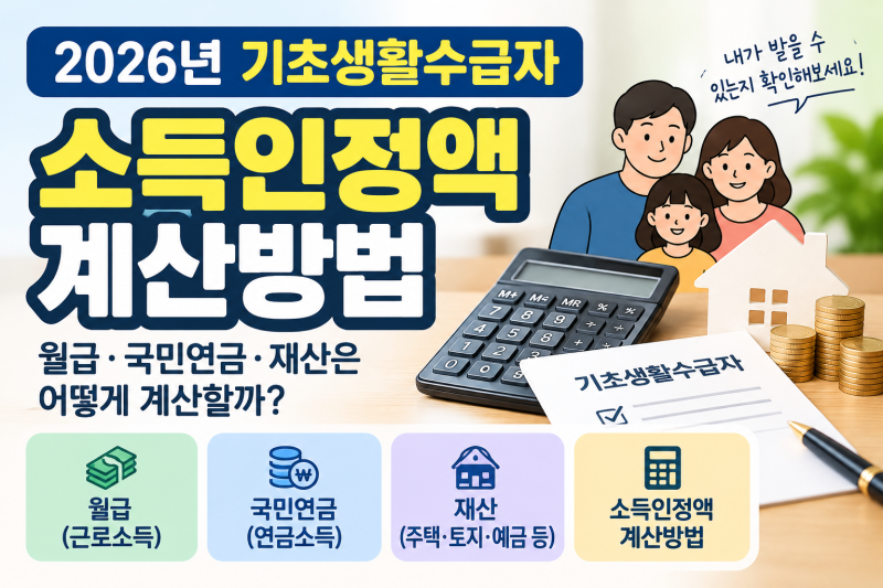 2026년 기초생활수급자 소득인정액 계산방법｜월급·국민연금·재산은 어떻게 계산할까?