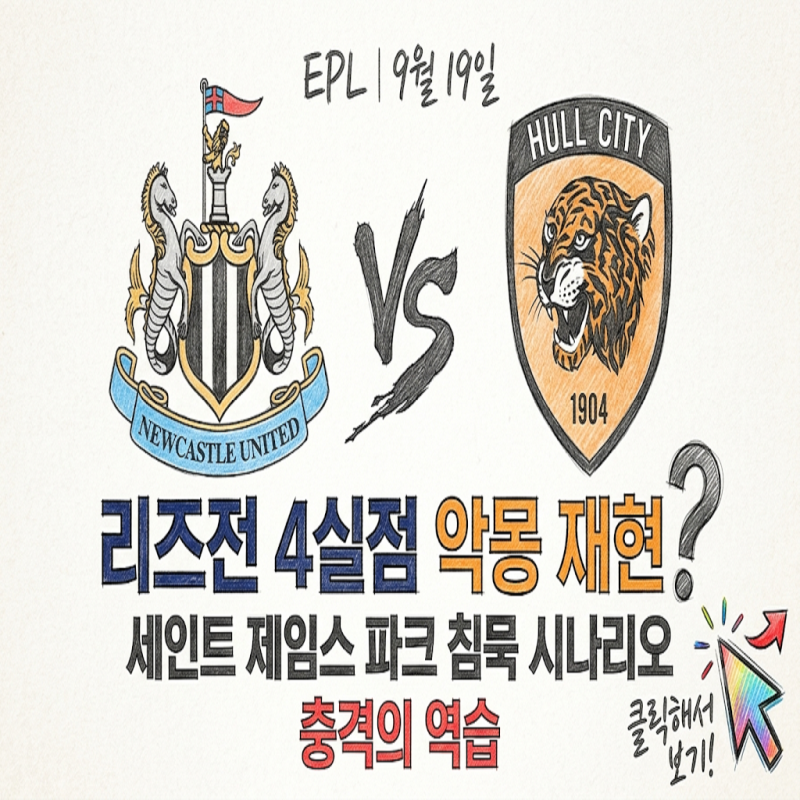 [EPL 9월 19일 뉴캐슬 vs 헐시티] 리즈전 4실점 악몽 재현? 세인트 제임스 파크를 침묵에 빠뜨릴 ....