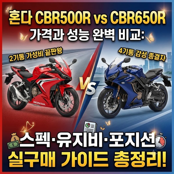 ️ 혼다 CBR500R vs CBR650R 가격과 성능 완벽 비교: 2기통 가성비 끝판왕 vs 4기통 감성 종결자! 스....