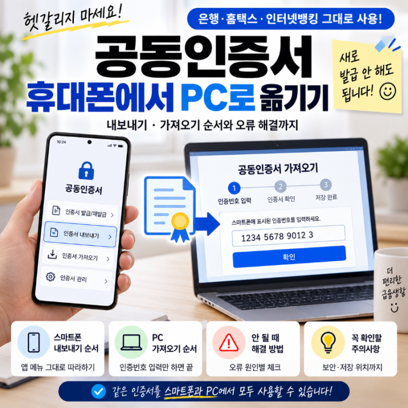 공동인증서 스마트폰에서 PC로 옮기는 방법, 내보내기·가져오기 순서