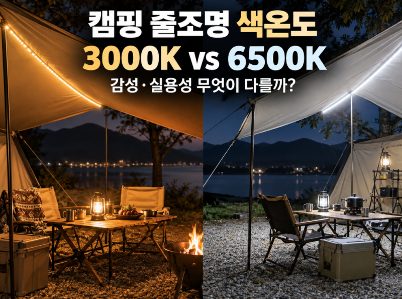 캠핑 줄조명 색온도 3000K·6500K 차이｜감성캠핑과 취사 공간 선택법