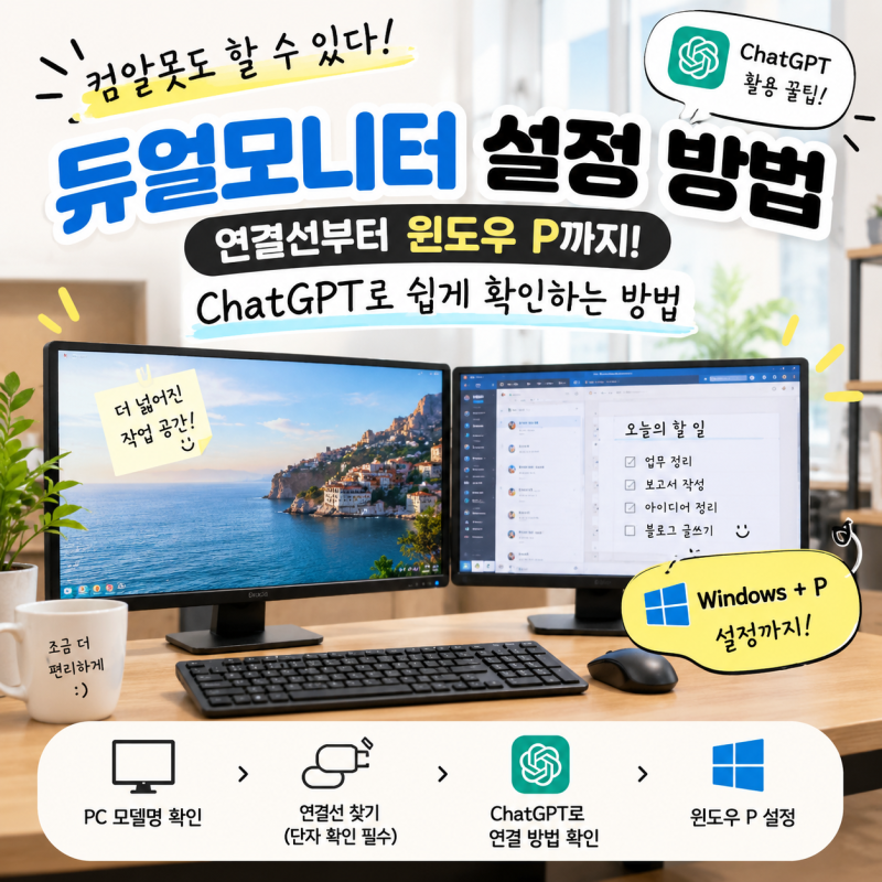 컴알못도 듀얼모니터 설정 가능! 케이블선부터 설정 방법까지｜ChatGPT로 쉽게 확인하는 방법