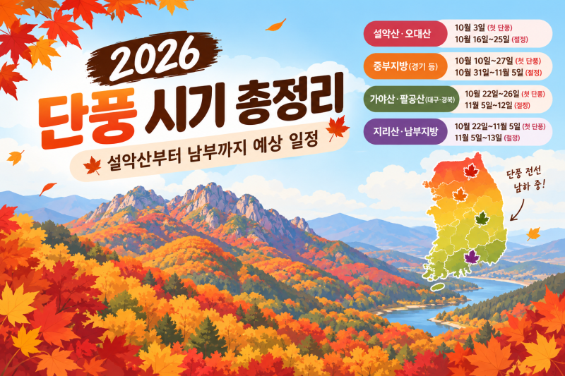 2026 단풍 시기 총정리 | 설악산부터 남부까지 예상 일정