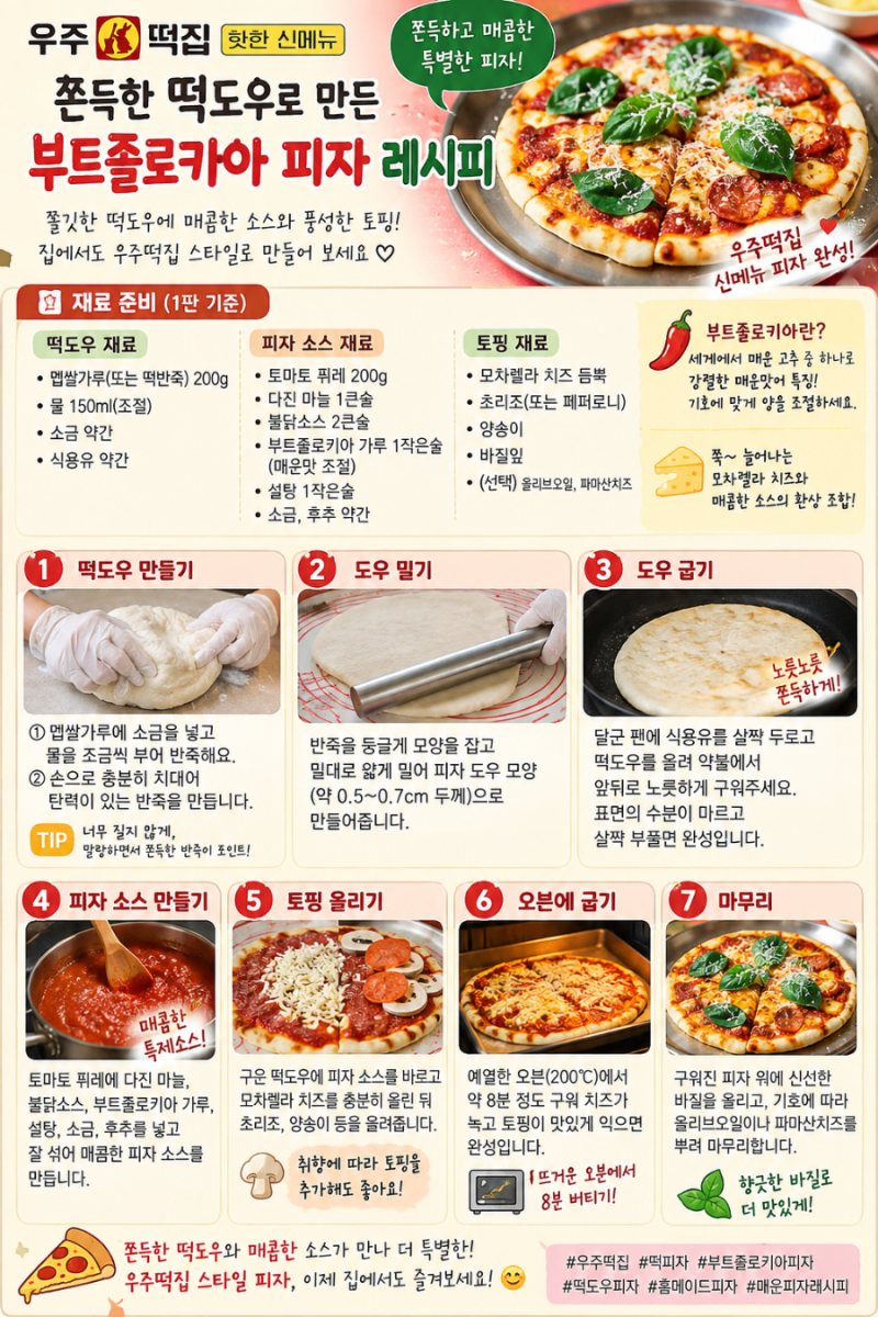 우주떡집 신메뉴｜쫀득한 떡도우 부트졸로키아 피자 레시피