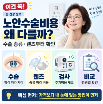 [이건 꼭] 노안수술비용｜병원마다 왜 다를까? 수술 종류·렌즈부터 확인하세요