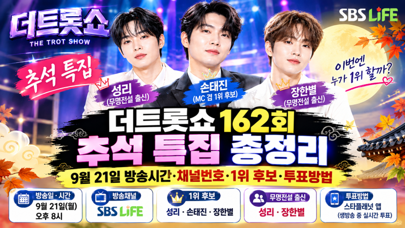 더트롯쇼 162회 추석 특집 총정리｜9월 21일 방송시간·채널번호·1위 후보 성리 손태진 장한별....