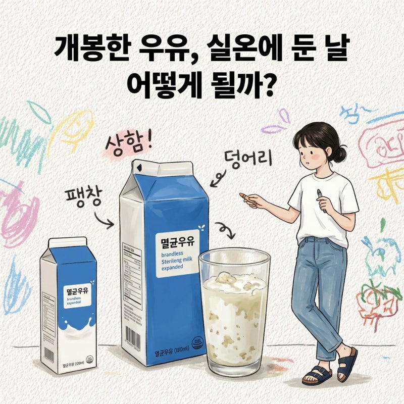 멸균우유 보관법 개봉하고 실온에 두면 그날 상함 개봉 후 보관 실온보관 처닝현상 덩어리 ....