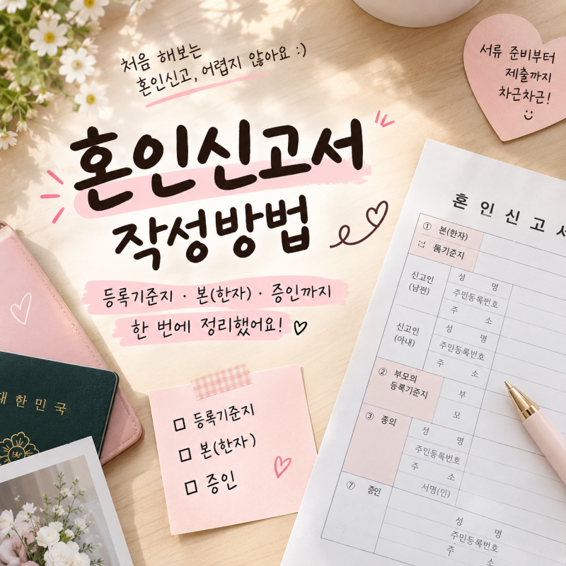 혼인신고서 작성법｜등록기준지·본(한자)·증인까지 한 번에 통과한 후기