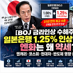 [BOJ 금리인상 수혜주] 일본은행 1.25% 인상했는데 엔화는 왜 약세? 엔캐리·코스피·현대차·반....