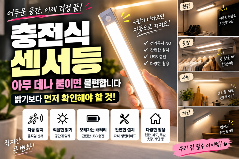 충전식 센서등 아무 데나 붙이면 불편합니다, 밝기보다 먼저 볼 것