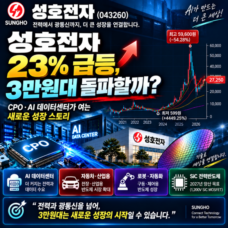 성호전자 주가 전망, CPO·AI 데이터센터 기대에 23% 급등…3만원대가 다음 관문일까?