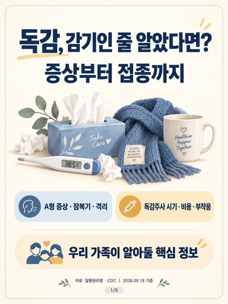독감 유행 총정리｜A형 독감 증상·잠복기·격리 기간·독감주사 비용과 접종 시기