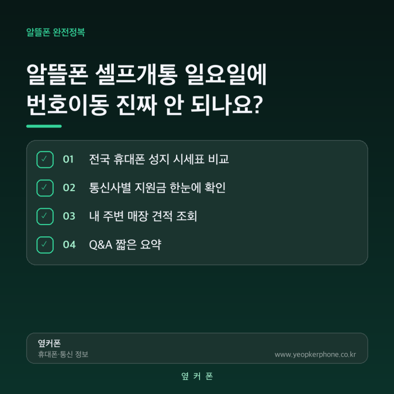 알뜰폰 셀프개통 일요일에 번호이동 진짜 안 되나요? 기흥 핸드폰