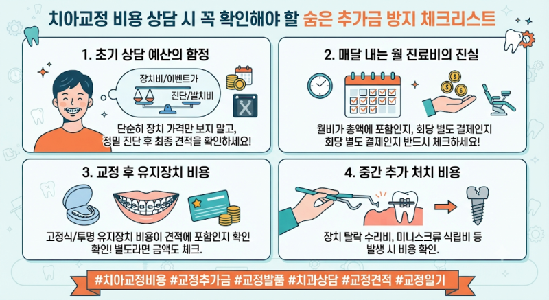 "치아교정 비용, 처음 들은 금액이 끝이 아니다? 숨은 추가금 방지 체크리스트"