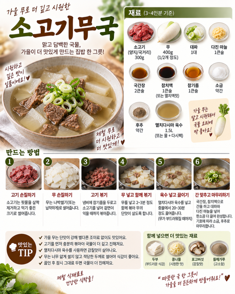 소고기무국 맛있게 끓이는 법, 가을무로 만드는 맑고 시원한소고기 무국 황금레시피