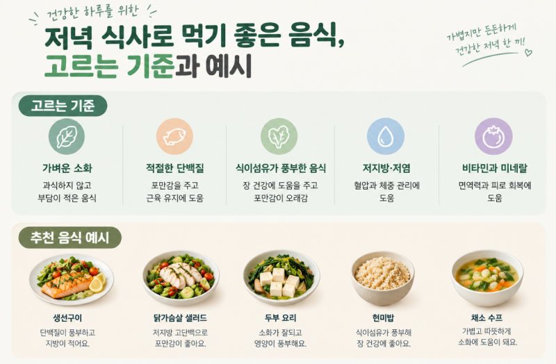 저녁 식사로 먹기 좋은 음식, 고르는 기준과 예시 10가지
