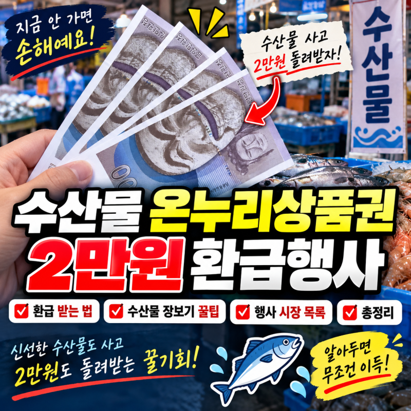 수산물 온누리상품권 환급행사 2만원 환급 받는 법 및 수산물 장보기 꿀팁 행사시장목록 등 ....
