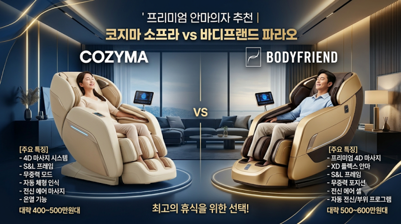 프리미엄 안마의자 추천 | 코지마 소프라 vs 바디프랜드 파라오 비교
