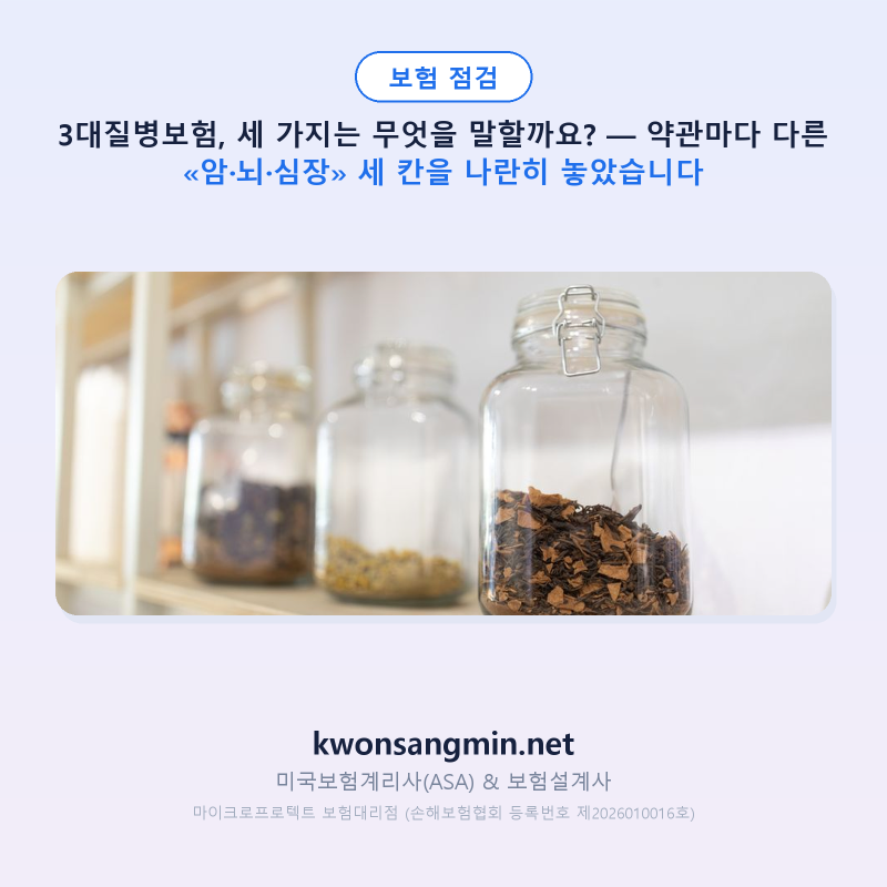 3대질병보험, 세 가지는 무엇을 말할까요? — 약관마다 다른 «암·뇌·심장» 세 칸을 나란히 ....