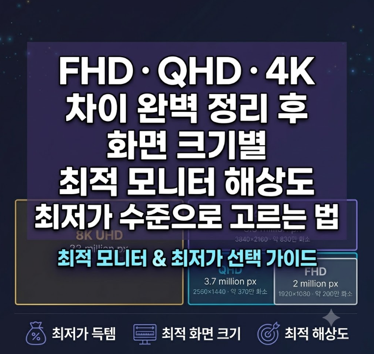 FHD QHD 4K 차이 완벽 정리 후 화면 크기별 최적 모니터 해상도 최저가 수준으로 고르는 법