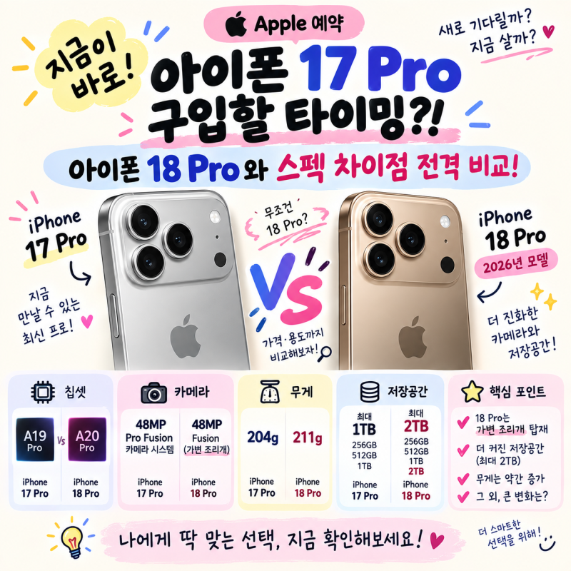 [Apple예약] 지금이 바로 아이폰17프로를 구입할 타이밍?! 아이폰18 프로와 스펙 차이점 전격 비....
