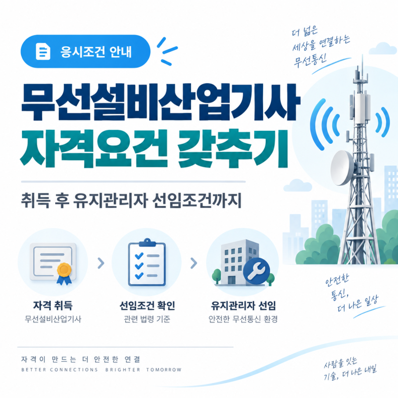 무선설비산업기사 자격요건 갖추고 취득해서 유지관리자 선임조건 만들기!