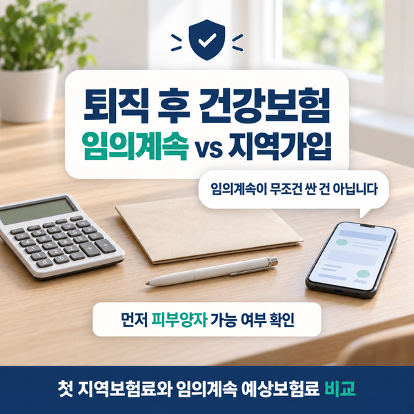 퇴직 후 건강보험 임의계속가입 기준 신청기한·최대 36개월·지역가입자 보험료 비교