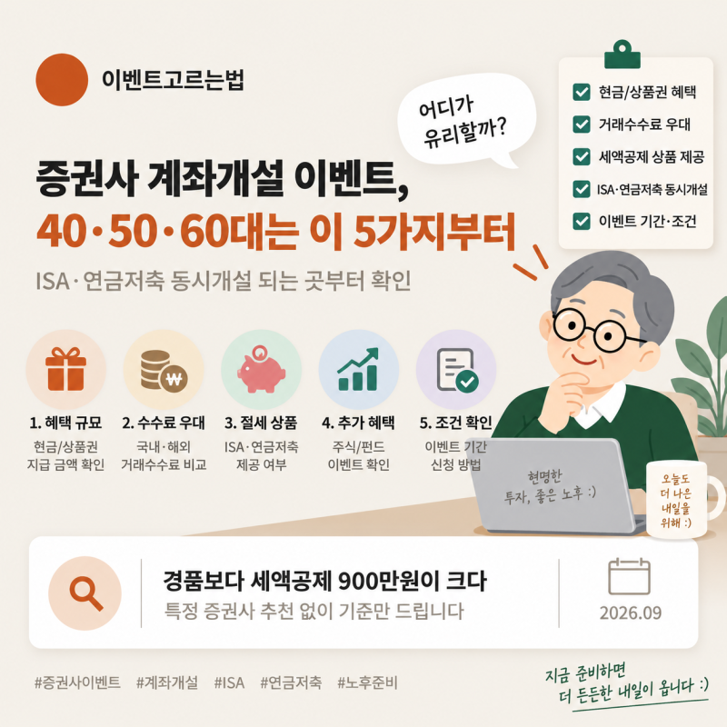 증권사 계좌개설 이벤트 — 40·50·60대가 볼 조건 5가지 비교표 (ISA·연금저축 동시개설 되는 ....