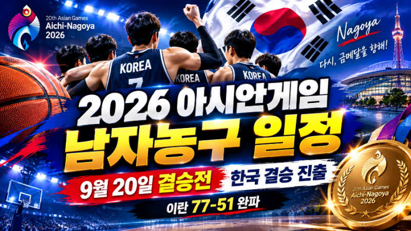 2026 아시안게임 남자농구 일정 총정리 한국 결승 진출! 9월 20일 금메달 결정전