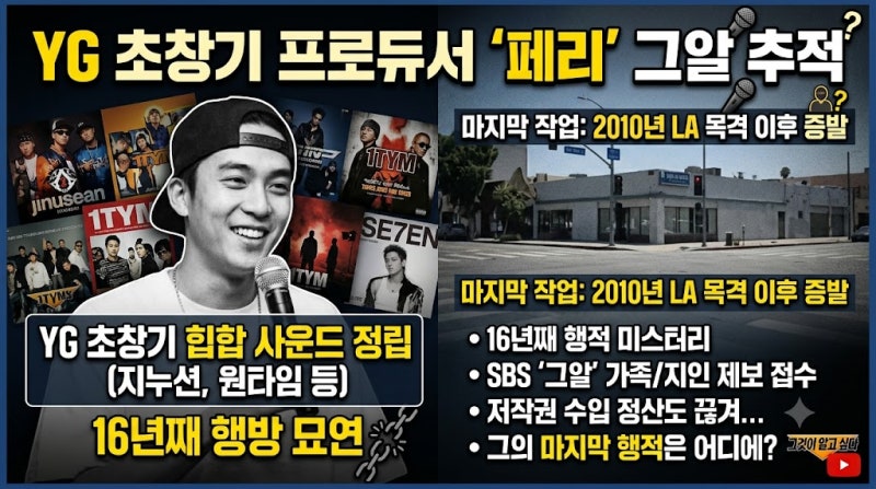 YG 초창기 프로듀서 페리 그알 추적 YG 초창기 음악 기여와 마지막 작업 16년째 행방 묘연