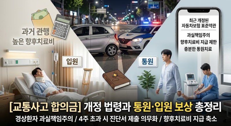 [교통사고 보상 총정리] "합의금이 진짜 사라졌을까?" 최근 바뀐 개정법과 통원 vs 입원 합의....