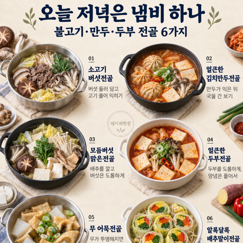 추석 가족 저녁, 냄비 하나 가운데 놓으세요 — 전골 6가지