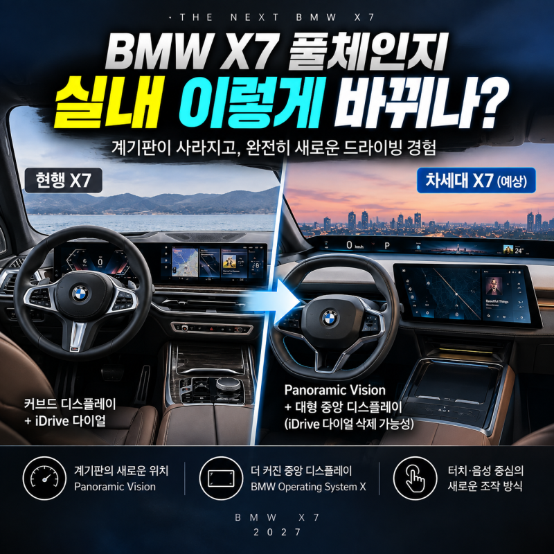 BMW X7 풀체인지, 앞모습보다 실내가 더 달라진다…계기판 어디 갔나