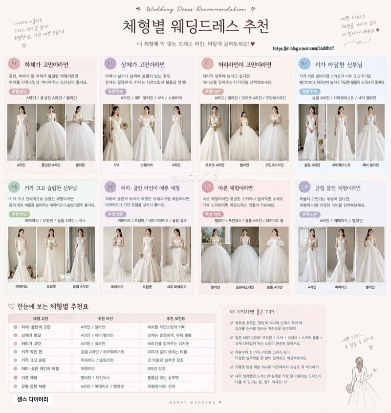 웨딩드레스 종류 비교 및 추천 | 체형별 웨딩드레스 종류 추천