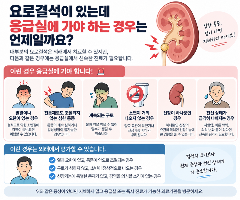 요로결석이 있는데 응급실에 가야 하는 경우는 언제일까요?
