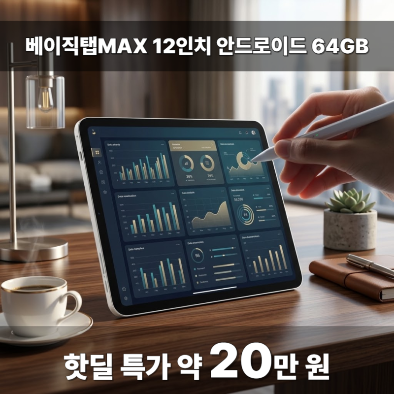 핫딜 특가 약 20만 원! 베이직탭 MAX 안드로이드 64GB 업무용 학습용 태블릿PC 추천, "12인치 대화....