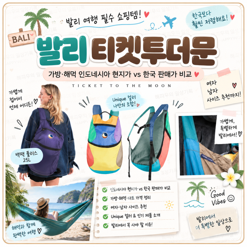 발리 티켓투더문 가격｜가방·해먹 인도네시아 현지가 vs 한국 판매가 비교 여자 남자 사이즈....