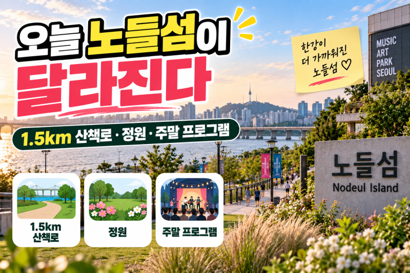 오늘 노들섬이 달라진다 | 1.5km 산책로·정원·주말 프로그램 총정리