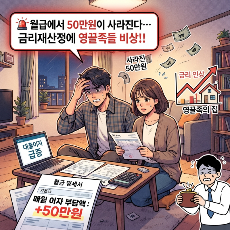 월급에서 50만원이 사라진다… 금리재산정에 영끌족들 비상!!