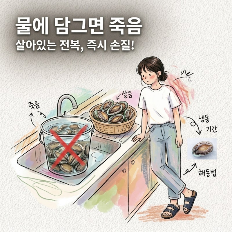 전복 보관법 받자마자 물에 담그면 죽음 살아있는 전복 보관 손질 냉동 보관 기간 해동법
