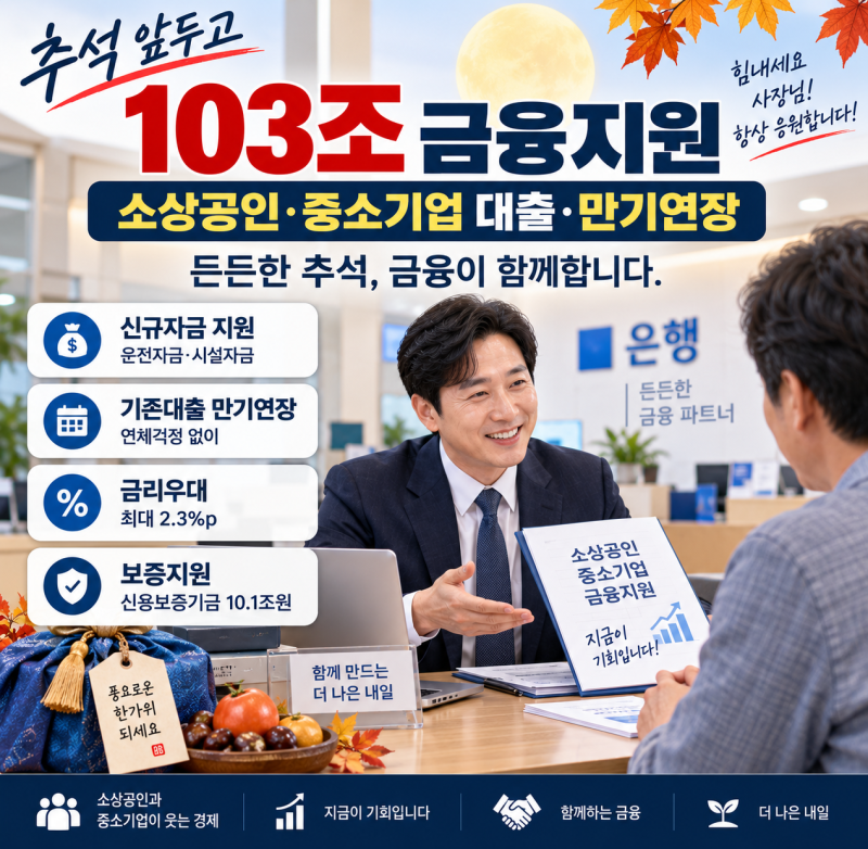 추석 전 103조 풀린다｜소상공인·중소기업 대출·만기연장 꼭 확인하세요