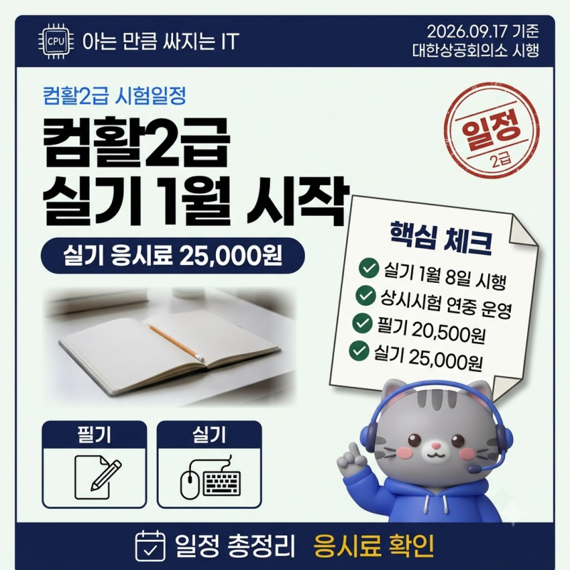 컴퓨터활용능력2급시험일정 실기 1월 8일 시작, 응시료 25,000원