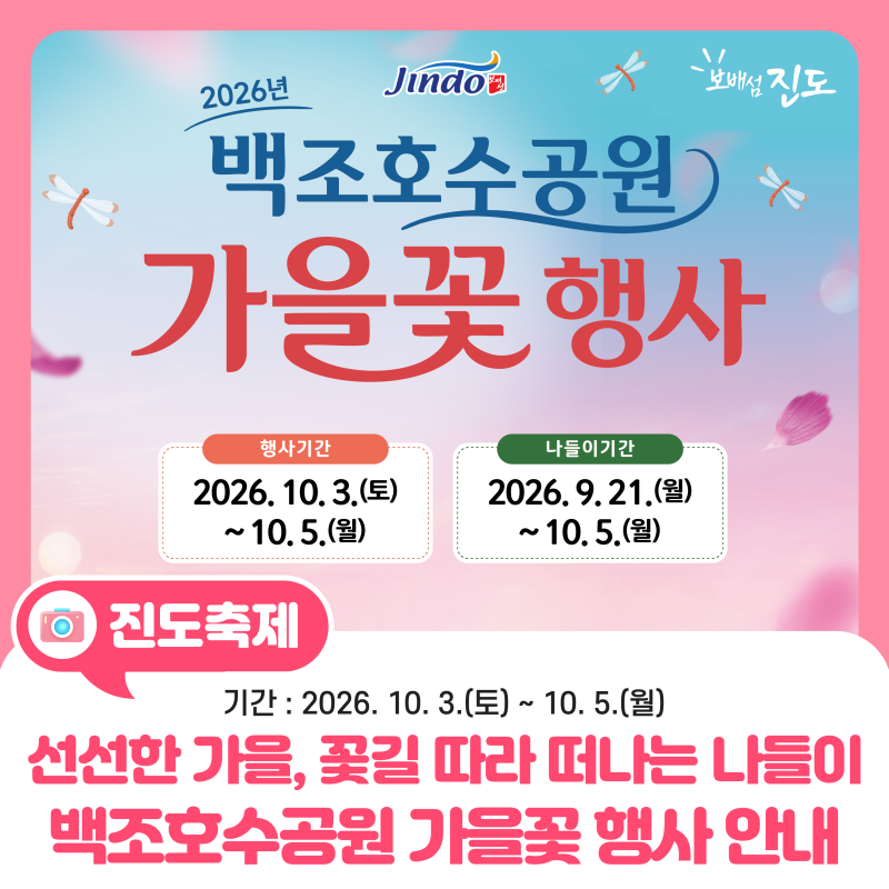 2026 진도 백조호수공원 가을꽃 행사, 코스모스 가득한 축제 일정과 장소 안내
