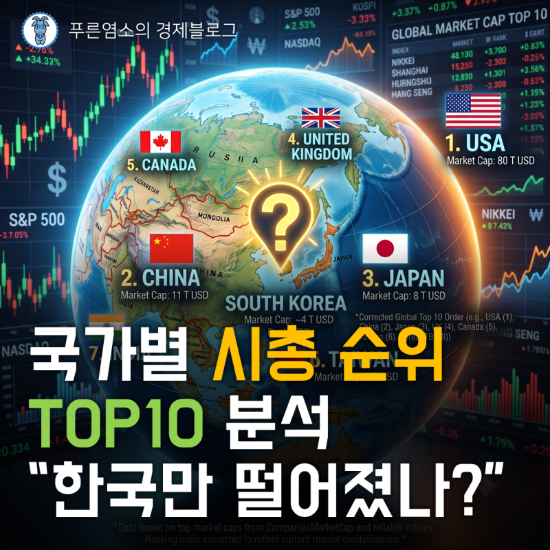 전 세계 국가별 시총 순위 TOP10 분석 "한국만 떨어졌을까?"